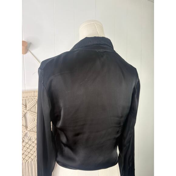 Wilfred Silky Black Tie Front Button Up Crop Top Size XXS Long Sleeve - Picture 8 of 10